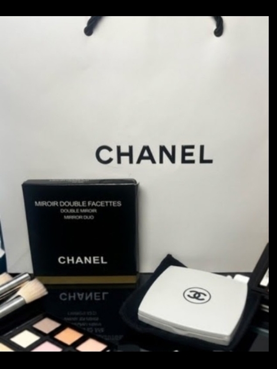 CHANEL Other - CHANEL White Compact Double Mirror with Black Logo With Velvet Pouch